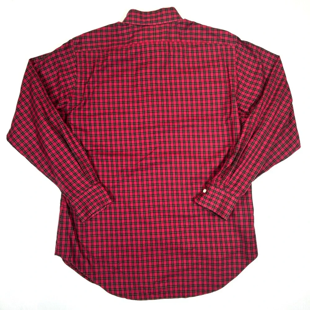 VTG Polo Ralph Lauren Estate Shirt Mens 15.5 34 Red Black Plaid 2-Ply Cotton